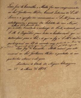 Minuta de nota, datada de 27 de maio de 1825, escrita em nome de Luiz José de Carvalho e Mello (1...