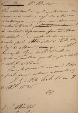 Minuta de nota, datada de 09 de outubro de 1826, enderaçada para Lourenço Westin (1787-1846), Enc...