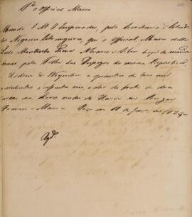Minuta de aviso enviado pela Secretaria de Estado dos Negócios Estrangeiros para Luiz Moutinho de Lima Álvares e Silva (1792-1863) com data de 18 de janeiro de 1824, transmitindo ordem de D. Pedro I (1798-1834) para abonar a  Hudson & Weguelin a quantia relativa ao frete de duas caixas com livros vindos de Le Havre no brigue francês  “Mars”.