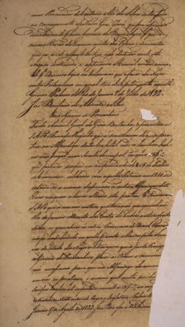 Cópia de despacho por José Bonifácio de Andrada e Silva (1763-1838) para o governo de Pernambuco, com data de 17 de agosto de 1822, sobre a relação comercial entre Brasil e Inglaterra, destacando a questão das regras alfandegárias no Brasil