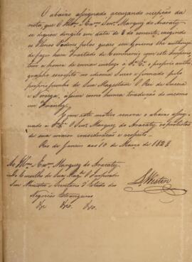 Cópia de nota diplomática enviada por Lourenço Westin (1787-1846) para João Carlos Augusto de Oye...