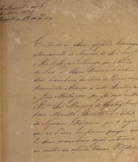 Cópia de nota diplomática enviada por Lourenço Westin (1787-1846) para João Severiano Maciel da C...