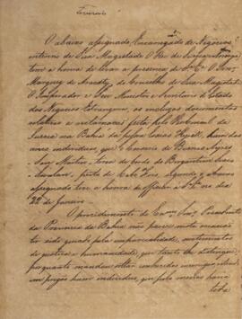 Cópia de nota diplomática enviada por Lourenço Westin (1787-1846) para João Carlos Augusto de Oye...