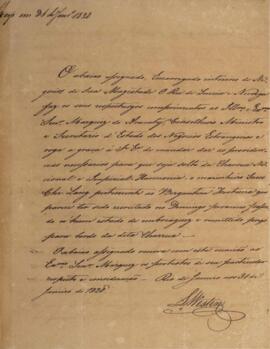 Cópia de nota diplomática enviada por Lourenço Westin (1787-1846) para João Carlos Augusto de Oye...