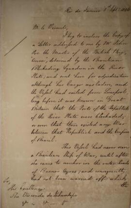 Nota diplomática original enviada por Henry Chamberlain (1796-1844) e endereçada a Antônio Luiz P...