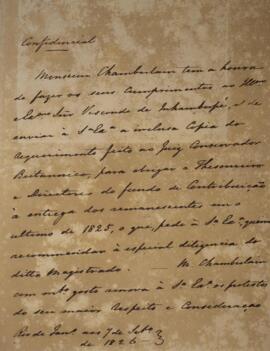 Nota diplomática original enviada por Henry Chamberlain (1796-1844) para Antônio Luiz Pereira da ...