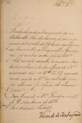 Despacho original enviado por Manuel Rodrigues Gameiro Pessoa (s.d.-1846), Visconde de Itabayana,...