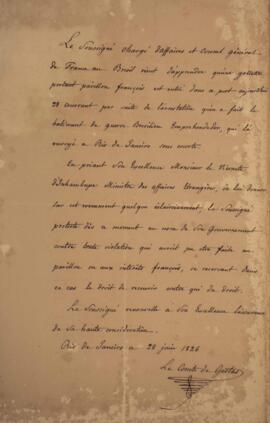 Nota diplomática original enviada por Jacques-Marie Aymard (s.d.-1837), Conde de Gestas, para Ant...