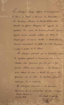 Nota diplomática original enviada por Jacques-Marie Aymard (s.d.-1837), Conde de Gestas, para Ant...