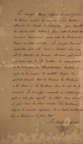 Nota diplomática original enviada por Jacques-Marie Aymard (s.d.-1837), Conde de Gestas, para Ant...