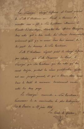 Nota diplomática original enviada por Jacques-Marie Aymard (s.d.-1837), Conde de Gestas, para Ant...