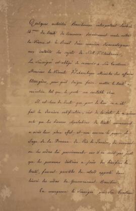 Nota diplomática original enviada por Jacques-Marie Aymard (s.d.-1837), Conde de Gestas, para Ant...