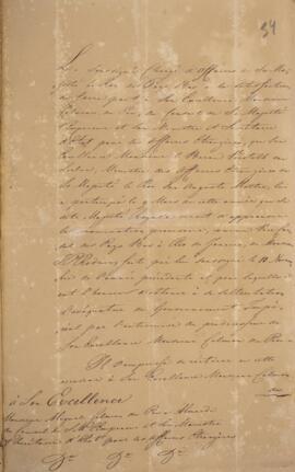 Nota diplomática original, datada de 19 de julho de 1830, enviada por E. M. A. Martini, encarrega...