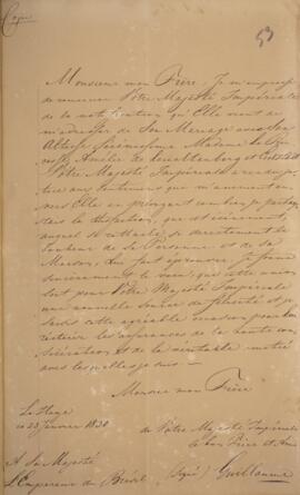 Cópia de carta de chancelaria, datada de 23 de janeiro de 1830, enviada pelo rei Guilherme I dos ...