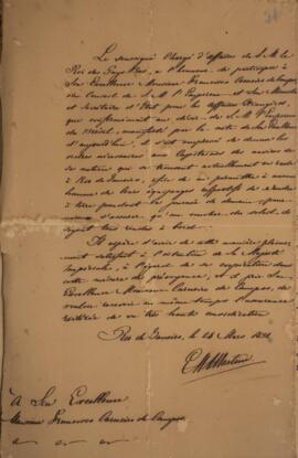 Nota diplomática original, datada de 24 de março de 1831, enviada por E. M. A. Martini, encarrega...