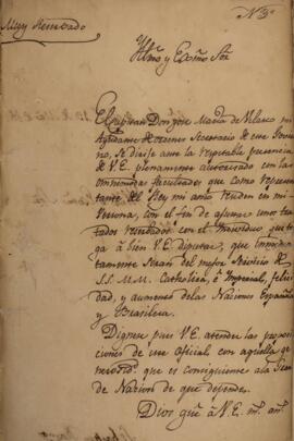 Ofício original enviado a João Severiano Maciel da Costa (1769-1833), Marquês de Queluz, datado de 1827, no qual se discorre sobre a chegada do Coronel Jerônimo Joaquim Nunes ao Forte de Coimbra e se transmite o encaminhamento de correspondências e documentos trocados com auto-ridades da República do Paraguai, relativos a questões envolvendo  os limites territoriais com o Império do Brasil.