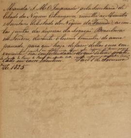 Minuta de aviso emitido pela Secretaria de Estado dos Negócios Estrangeiros e dirigido ao ministro e secretário de Estado dos Negócios da Fazenda, com data de 1 de fevereiro de 1825, remetendo as contas das despesas da legação brasileira em Londres durante o terceiro trimestre do ano de 1824, para que fizesse delas o uso conveniente.