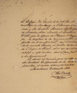 Ofício original, datado de 20 de novembro de 1822, enviado por Jean Herman Chrétien Ten Brink, vi...