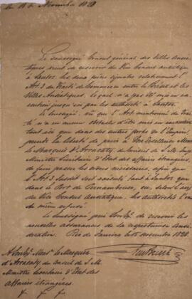 Ofício original, datado de 15 de novembro de 1828, enviado por Jean Herman Chrétien Ten Brink, cô...