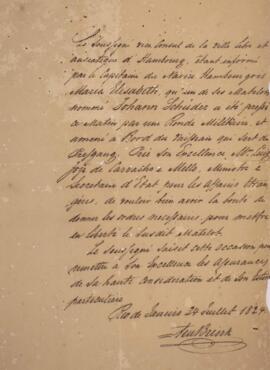 Ofício original, datado de 24 de julho de 1824, enviado por Jean Herman Chrétien Ten Brink, vice-...