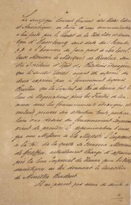 Ofício original, datado de 12 de fevereiro de 1827, enviado por Jean Herman Chrétien Ten Brink, v...