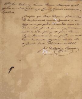 Certificado assinado por José Delavart y Rincón em 20 de novembro de 1823 reconhecendo que Juan M...