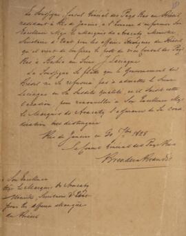 Nota diplomática original, datada de 30 de setembro de 1828, enviada pelo cônsul-geral dos Países...