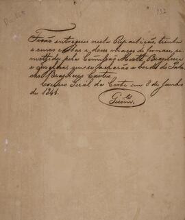 Relatório original com data de 8 de junho de 1841, informando sobre a entrega de maços formais remetidos pela Comissão Mista Brasil-Grã-Bretanha que estavam a bordo do patacho Castro.