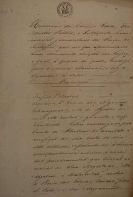 Certificado original redigido por Henrique do Carmo Edolo (1791-1861), tradutor público e intérprete comercial juramentado, atestando a veracidade de um documento em inglês traduzido para o idioma nacional, que trata sobre os autos do processo de Manoel Pinto da Fonseca envolvendo a embarcação “John A. Bob” e a o tráfico de escravizados a bordo da embarcação.