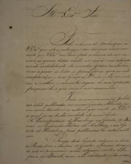 Ofício escrito por Jorge Antônio von Schaeffer (1779-1836), para Domingos Borges de Barros (1780-...