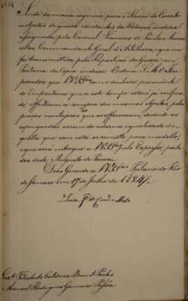 Cópia de despacho enviado por Luís José de Carvalho Melo (1764-1826), para Felisberto Caldeira Br...