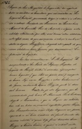 Cópia de despacho enviado por Luís José de Carvalho Melo (1764-1826), para Felisberto Caldeira Br...