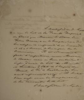 Nota diplomática original enviada pelo Embaixador de Nápoles, com data de 30 de outubro de 1826, ...