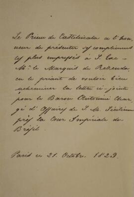 Carta de chancelaria original enviada pelo Príncipe da Costa di Cicala para Antônio Telles da Sil...