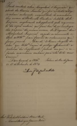 Cópia de despacho enviado por Luís José de Carvalho Melo (1764-1826), para Felisberto Caldeira Br...