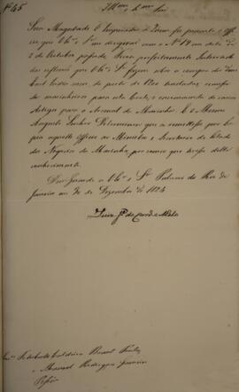 Cópia de despacho enviado por Luís José de Carvalho e Mello (1764-1826), para Felisberto Caldeira...