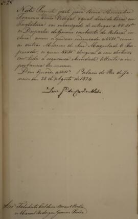 Cópia de despacho enviado por Luís José de Carvalho Melo (1764-1826), para Felisberto Caldeira Br...