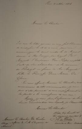 Nota diplomática original enviada por A. de Riviere (s. d.),  para o Encarregado de Negócios do I...