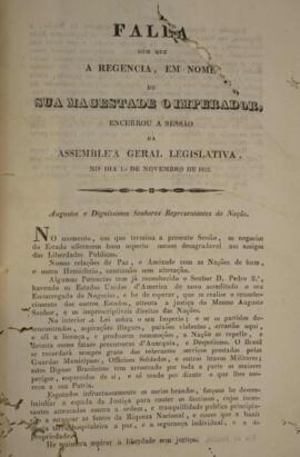 Cópia de panfleto com o discurso da Regência Provisória, em nome do Imperador D. Pedro II (1825-1...