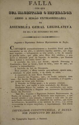 Cópia de panfleto com o discurso do Imperador D. Pedro I (1798-1834), em 08 de setembro de 1830, ...