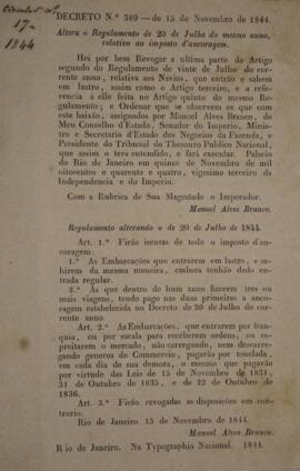 Decreto nº 389 de 15 de novembro de 1844, de autoria de Manoel Alves Branco (1797-1855), no qual ...