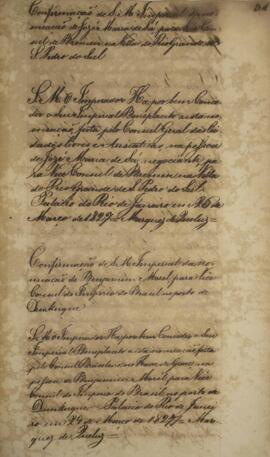 Carta patente com data de 20 de março de 1827 pela qual se confirma a nomeação de José Maria de S...