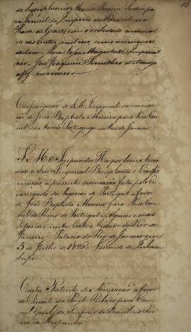 Carta patente com data de 5 de julho de 1826 pela qual se confirma a nomeação de João Baptista Mo...