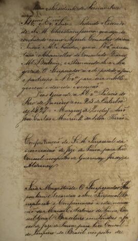 Carta patente com data de 25 de outubro de 1827 e enviada para o presidente da província de Perna...