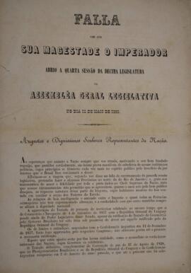 Cópia de panfleto contendo o discurso de D. Pedro II (1825-1891), Imperador do Brasil, em ocasião...