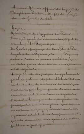 Cópia de decreto português de 23 de abril de 1896, no qual regula a emissão, fiscalização e conce...