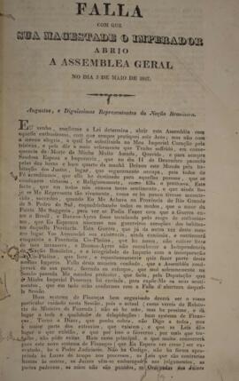 Cópia de panfleto com o discurso do Imperador D. Pedro I (1798-1834), na abertura da Assembleia G...