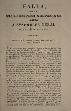 Cópia de panfleto abarcando o discurso do Imperador D. Pedro I (1798-1834), em 03 de maio de 1828...