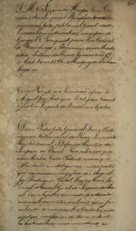 Carta patente com data de 20 de outubro de 1826 pela qual se confirma a nomeação de Miguel José R...