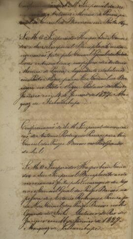 Carta patente com data de 4 de janeiro de 1827 pela qual se confirma a nomeação de Antonio Moreir...